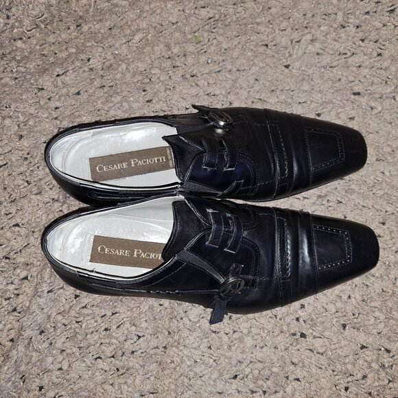 CESARE PACIOTTI-Black Leather-Buckle/Lace Concept-Sz 7.5-Excellent - Picture 7 of 8